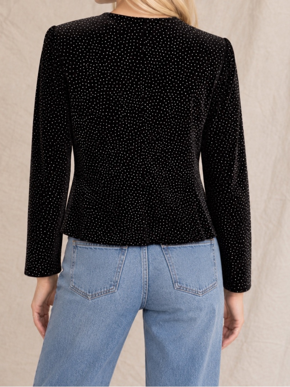Vintage 90s Ronnie Nicole Black Velvet Rhinestone Cardigan Top Size M - Picture 2 of 5